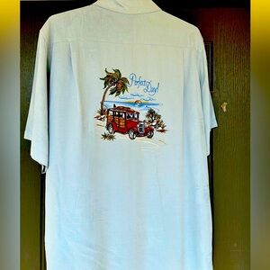 Hawaii Shirt by Pacific Beach Clothing Blue with Surf Wagon Embroidery Size L .